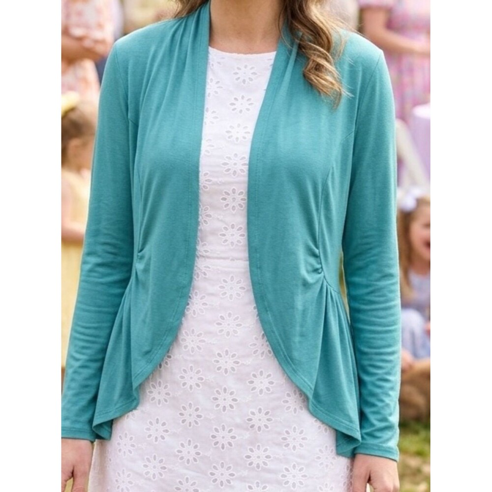 NWT PerSeption Concept Teal Open-Front Draped Women's Sweater